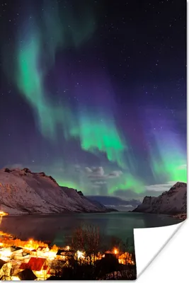 Produktbild von MuchoWow® Poster Aurora - Berg - Fjord 60x90 cm - Wanddekoration