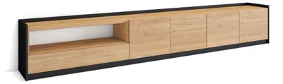 Produktbild von TV-Schrank, Lowboard, 310x37x50cm, Für TV-Geräte bis zu 80", Fernsehtisch, Eiche Schwarz
