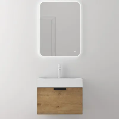 Produktbild von doporro Badmöbel Set Waschtisch mit Unterschrank Waschbeckenunterschrank in Kerneiche BTH:60x45x48 cm mit Soft-Close-Funktion inkl.LED-Spiegel Lonato