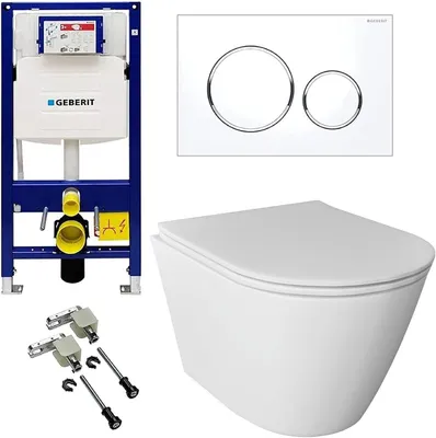 Produktbild von Alpenberger Wand WC Spülrandlos | Hänge WC Komplettset aus Kloschüssel und WC Sitz mit Absenkautomatik | Toilette mit Nano Beschichtung | Passend Geberit (Set 4)