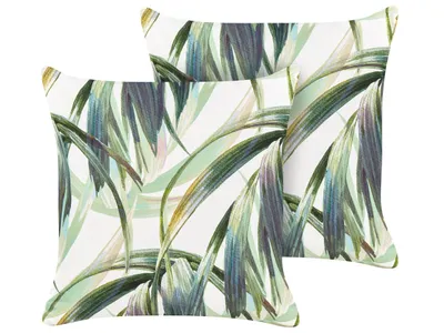 Produktbild von BELIANI Gartenkissen 2er Set Weiß / Grün 45 x 45 cm Quadratisch Blättermotiv Blättermuster Outdoor Kissen für Garten Terrasse