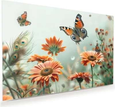 Produktbild von Glasbild 120x80cm in XXL für Wohnzimmer, Schlafzimmer Motiv Schmetterling Wiese