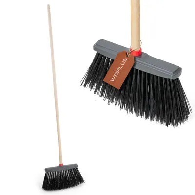 Produktbild von Straßenbesen Kehrbesen 25 Holzbesen Grau PET mit Stiel 120 cm