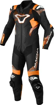 Immagine prodotto di Tuta in pelle Macna Armadyl perforata da moto 1 pezzo, nero/arancio/bianco, 52