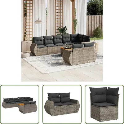 Produktbild von The Living Store 9-tlg. Garten-Sofagarnitur mit Kissen Grau Poly Rattan