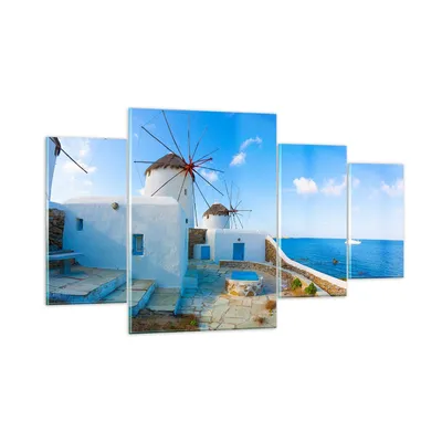 Produktbild von Bilder auf glas - Griechenland Insel Küste Haus - 160x90cm - Glasbilder - Wandbilder - Kunstdruck - zum Aufhängen bereit - Wanddekoration aus Glas - Glas Bilder - Wandbild auf Glas - GDL160x90-2424