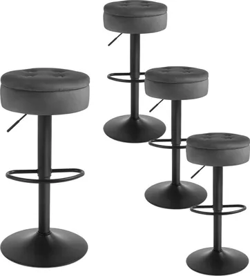 Produktbild von WOLTU Barhocker, Sitzhocker mit Stauraum, höhenverstellbar, 360° drehbar, Samt Metall : Dunkelgrau 4 Farbe: Dunkelgrau Stückzahl: 4