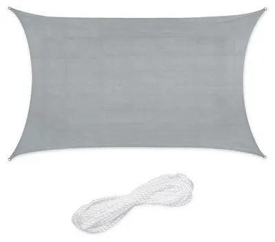Produktbild von Relaxdays Sonnensegel rechteckig, 2 x 3 m, HDPE-Gewebe, UV-stabilisiert, konkav, Segeltuch mit Spannseilen, hellgrau