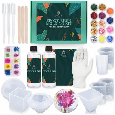 Produktbild von Home of Creations Epoxidharz Set Anfanger | Giessharz mit Silikonformen Zubehör | Resin Kunst Schmuck Deko | Bastelset Erwachsene