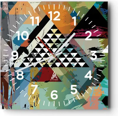 Produktbild von Wanduhr - Quadrat - Glasuhr - Abstraktion modern - 30x30cm - Schleichendes Uhrwerk - Lautlos - zum Aufhängen bereit - Dekoration Modern - Wanddekoration aus Glas - C4AC30x30-3610