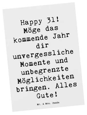 Produktbild von Mr. & Mrs. Panda Ansichtskarte Spruch 31. Geburtstag - Weiß - Geschenk, besondere Überraschungen, Happy Birthday, Kunstkarten, Postkarten, Freude bereiten, Grußkarte