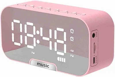 Obrázek produktu pro Digitální budíky s reproduktorem a FM rádiem – dobíjecí – 3 úrovně jasu – držák na telefon – přenosné – růžové