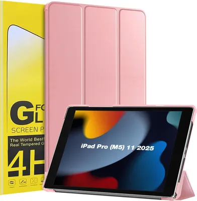 Produktbild von Schutzhülle + 2x 4H Displayfolie für Apple iPad Pro 8. Gen (M5) 2025 11 Zoll Cover Case Schutz Tablet Farbe: Rosegold