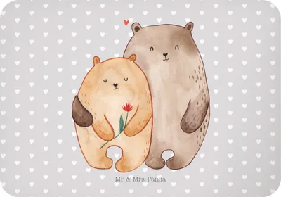 Produktbild von Mr. & Mrs. Panda Kühlschrankmagnet Bären Liebe - Grau Pastell - Geschenk, zettelhalter, Pinnwandmagnet, magnet, Kuscheln, Freundin, holzmagnet, Hochzeitstag, Blume