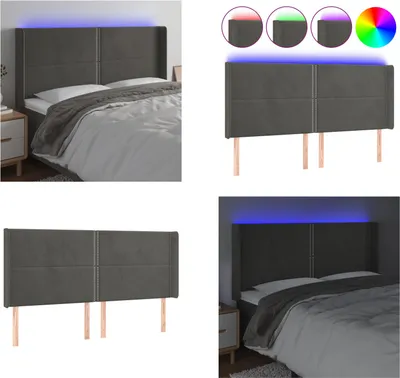 Produktbild von vidaXL LED Kopfteil Dunkelgrau 163x16x118/128 cm Samt - LED Kopfteil - LED Kopfteile - Kopfteil - Bett-Kopfteil