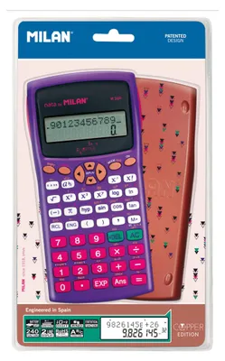 Imagen del producto de Calculadora de escritorio Milan M240, calculadora científica, 12 dígitos, 2 líneas, funciona con batería/energía solar, color cobre, color púrpura