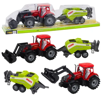 Obrázek produktu pro Sada Traktoru S Nakladačem A Zemědělské Balíkovací lis červené