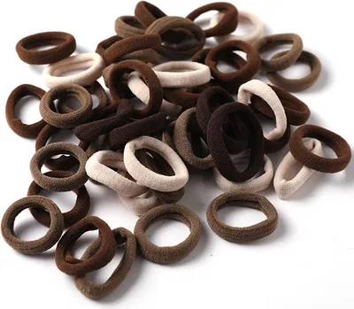 Produktbild von INF Elastische Haargummis, Pferdeschwanzhalter, Gummibänder, 100 Stück Weiß + Schwarz + Braun