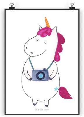 Produktbild von Mr. & Mrs. Panda Bild Einhorn Fotograf DIN A3 - Weiß - Geschenk, Wandbild, drucke, wanddeko, Urlaub, Plakat, Fotografie, Wanddekoration, Städtereise, Kamera, Unicorn