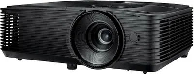 A black digital projector is shown from a three-quarter angle against a white background.