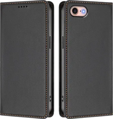 Image de Étui en cuir pour iPhone 8/7/6s/6/iPhone SE 2022/2020, étui à rabat magnétique en cuirPolyuréthaneavec support, noir