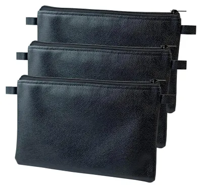 Produktbild von 3-er Set Geldtaschen, Geldbeutel, Banktasche, Bankmappe, Dokumententasche mit Reißverschluss, Stiftetasche, Kosmetiktasche schwarz