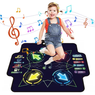 Produktbild von Musikmatte, Kinder Tanzmatte, Musikteppich Kinder, mit Bluetooth, Musik Tanzpad mit 4 LED Lichtpfeile für Mädchen, Elektronisch Tanzmatte Spielzeuge
