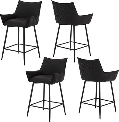 Produktbild von WOLTU 4er Set Barhocker, mit Rückenlehne, Armlehnen, Fußstütze, Kunstleder-Bezug, anthrazit