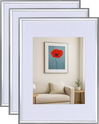 Produktbild von 3er 5er Set New Lifestyle Kunststoff Bilderrahmen mit Passepartout & Klarglas Collage Wanddeko Poste - Farbe: 3er Pack Silber | Format: 50x50
