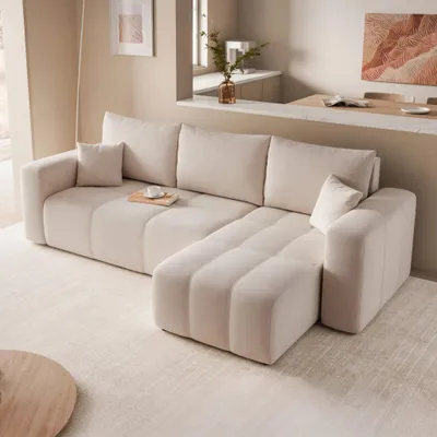 Produktbild von Ecksofa Orto L Manila 02 Beige Samtvelours Schlaffunktion Universell Bettkasten