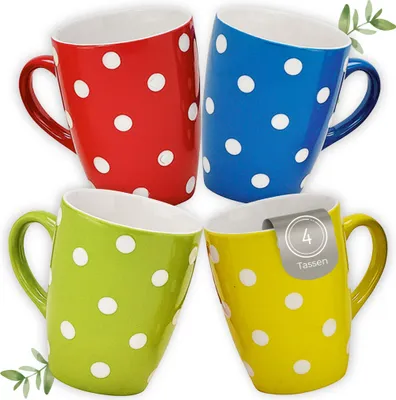 Produktbild von Kaffeetassen Punkte-Dekor Bunt, 4er Set, für 250 ml
