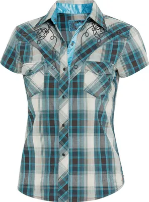 Produktbild von Damen Westernbluse Cowgirl Bikerin Western Bluse »JOSIE« Blau Kariert