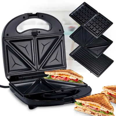 Produktbild von Vielseitiger 3in1 Multi-Grill: Kontaktgrill, Sandwichmaker & Waffeleisen in einem Gerät, (800 W), Abnehmbare Platten, Antihaftbeschichtung