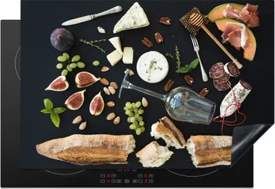 Produktbild von KitchenYeah© Herdabdeckplatte Wein - Obst - Käse , 78x52cm, Küche Deko, Glaskeramikkochfeld Herdabdeckung, Abdeckplatte fùr Kochfeld