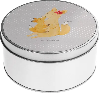 Produktbild von Mr. & Mrs. Panda Blechdose Fuchs Mama - Grau Pastell - Geschenk, Tochter, Dose, keksdosen, Teedose, Schoß, Vorratsdosen, Bruder, Blechbüchse, zuckerdose