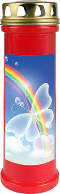 Produktbild von Grabkerze Rot, Brenndauer: 100 Stunden ( 4 Tage ), Motiv: Regenbogen 2