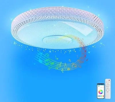 Obrázok produktu pre Kúpeľňové stropné svietidlo – Kúpeľňové stropné svietidlo, 30 W, LED, Bluetooth reproduktor, zmena farieb, ovládanie cez aplikáciu, spálňa, kuchyňa, detská izba, obývacia izba, kúpeľňa, IP54