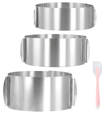 Verstellbare Tortenringe 3er-Set, 16-30 cm Ø, 8/10/15 cm Höhe, Edelstahl