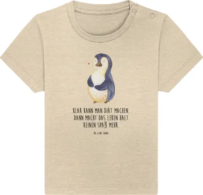 Produktbild von Mr. & Mrs. Panda Babyshirt Pinguin Diät 0. - 6. Monat - Natural Raw - Geschenk, Organic Baby Shirt, Abnehmen,  T-Shirt, Motivation, Kinder Oberteil, Selbstliebe
