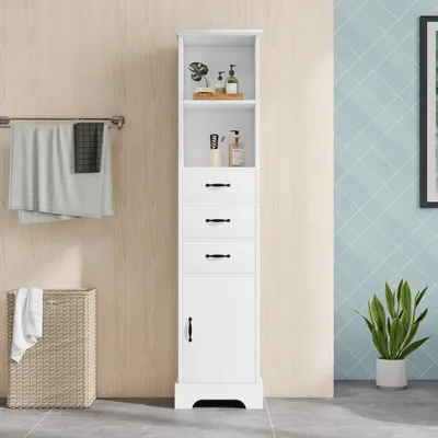 Image de Armoire de salle de bain de 38 x 26 x 172,5 cm, entièrement peinte pour une résistance à l'humidité