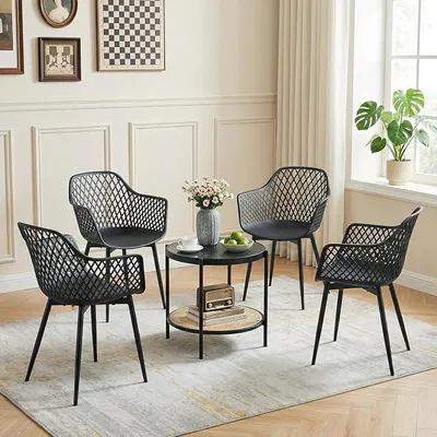 Imagen del producto de Juego de 4 sillas de comedor, silla de comedor con reposabrazos, respaldo ergonómico para comedor, sala de estar, cocina y dormitorio, color