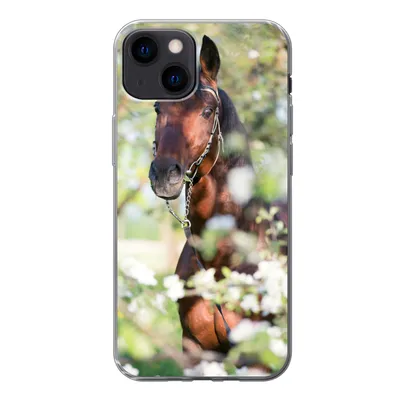 Produktbild von MuchoWow® Handyhülle Schutzhülle Hülle für iPhone 13 Pferde - Blüte - Frühling - Tiere Silikon Softcase Handy Hülle - Karteninhaber