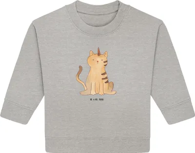 Produktbild von Mr. & Mrs. Panda Organic Baby Pullover Einhorn Katze 6. - 12. Monat - Heather Grey - Geschenk, Unicorn, Regenbogen, Bullover, Mieze, Glitzer