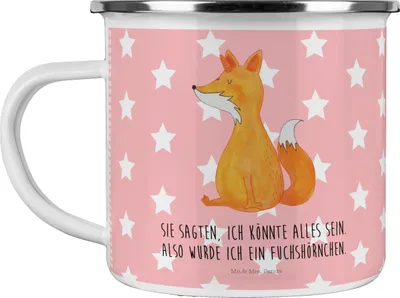 Produktbild von Mr. & Mrs. Panda Teetasse Einhorn Fuchs - Rot Pastell - Geschenk, Teebecher, Fuchshörnchen, Unicorn, Emaille Tasse, Einhörner, Pott, Füchse, Kaffeepott, Reisebecher