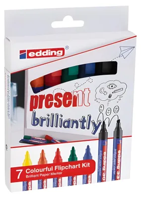 Zdjęcie produktu dla Edding Zestaw kolorowych flamastrów Marker permanentny czarny - niebieski - zielony - pomarańczowy - czerwony - żółty 7 sztuk (4-3033-7)