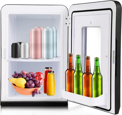 Image de Fiqops Mini-réfrigérateur autonome Mini bar compact Réfrigération par compression Capacité 15 litres Rouge Bar d'immeuble Mini-réfrigérateur à boissons