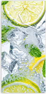 Produktbild von Wanduhr aus Glas mit Motiv Zitrusfrische- 30 x 60 cm - inkl. Aufhängesystem