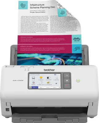 Produktbild von Brother ADS-4700W - Dokumentenscanner - Dual CIS - Duplex - A4 - 600 dpi x 600 dpi - bis zu 40 Seiten/Min. (einfarbig) / bis zu 40 Seiten/Min. (Farbe) - automatischer Dokumenteneinzug (80 Blätter) - bis zu 6000 Scanvorgänge/Tag - USB 3.0, Gigabit LAN, Wi-F