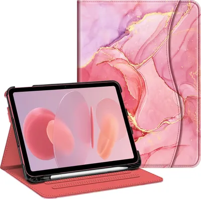 Produktbild von Fintie Hülle für iPad 11. Generation 11 Zoll 2025, iPad 10 Generation 10.9 Zoll 2022 - Multi-Winkel Folio Schutzhülle mit Stifthalter, Dokumentenfach und Auto Schlaf/Wach Funktion, Marmor Pink