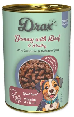 Imagen del producto de Comida húmeda para perros adultos Drax, sabor a ternera y aves, 415g